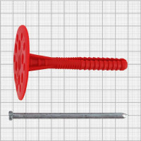Дюбель для изоляции 10х90 мм с металлическим гвоздем полипропилен цвет красный 250 шт.