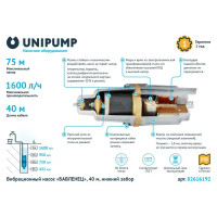 Насос садовый вибрационный Бавленец БВ 0,12-40-У5 для чистой воды, высота подъема 75м, кабель 40 м, расход 1600 л/час