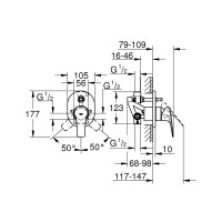 Встроенный смеситель Grohe Bau Flow цвет хром