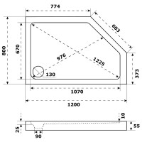 Душевой поддон акриловый 120x80 см асимметричный левый