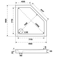 Душевой поддон пентагональный Slim акрил 90x90 см