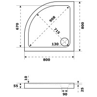 Душевой поддон Slim акрил 1/4 круга 80x80 см