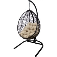 Кресло подвесное с опорой Veil эконом 102x200x126 см, искусственный ротанг, тёмно-коричневый/бежевый