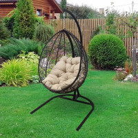 Кресло подвесное с опорой Veil эконом 102x200x126 см, искусственный ротанг, тёмно-коричневый/бежевый