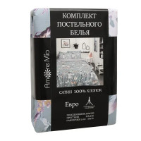Комплект постельного белья Amore Mio Вортия евро сатин серо-голубой