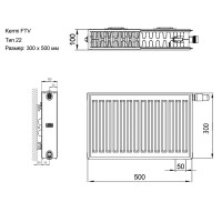 Радиатор Kermi панельный 22 300x500 мм нижнее правое подключение сталь цвет белый