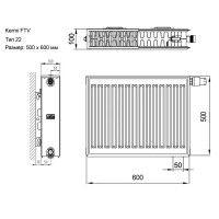Радиатор Kermi панельный 22 500x600 мм нижнее правое подключение сталь цвет белый