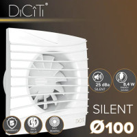 Вентилятор осевой вытяжной Diciti Silent 4C D100 мм 25 дБ 90 м³/ч обратный клапан цвет белый