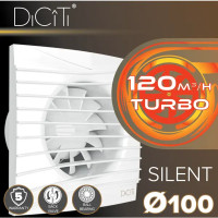 Вентилятор осевой вытяжной Diciti Silent 4C Turbo D100 мм 36 дБ 120 м³/ч обратный клапан цвет белый