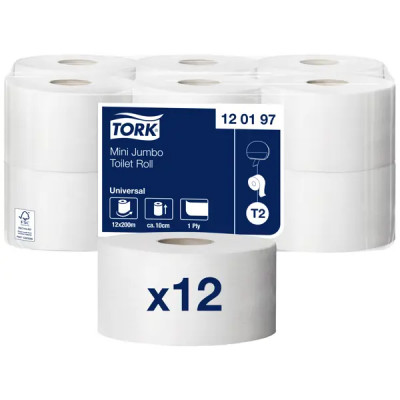Туалетная бумага в мини-рулонах Tork T2 200 м, 12 рулонов