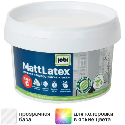 Краска латексная для стен и потолков Jobi Mattlatex матовая прозрачная база C 0.25 л