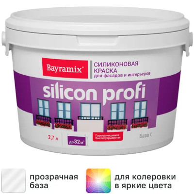 Краска фасадная Bayramix Silicon Profi матовая прозрачная база С 2.7 л