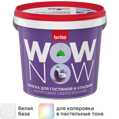 Краска для стен и потолков в гостиной и спальне Wow Now моющаяся матовая цвет белый база А 1 л