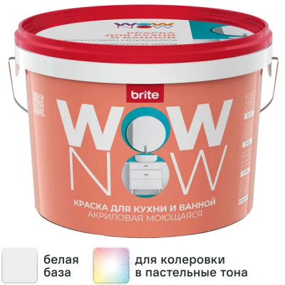Краска для стен и потолков в кухне и ванной Wow Now полуматовая цвет белый база А 2.5 л