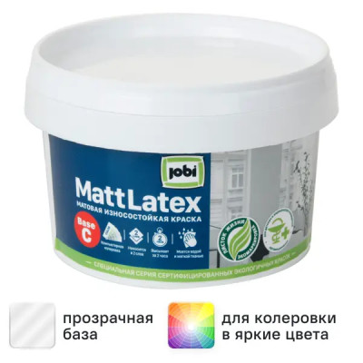 Краска латексная для стен и потолков Jobi Mattlatex матовая прозрачная база C 0.25 л