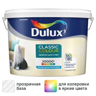 Краска для стен и потолков Dulux Classic Colour матовая цвет прозрачный база BC 9 л