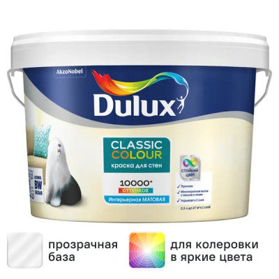 Краска для стен и потолков Dulux Classic Colour матовая цвет прозрачный база BC 2.25 л