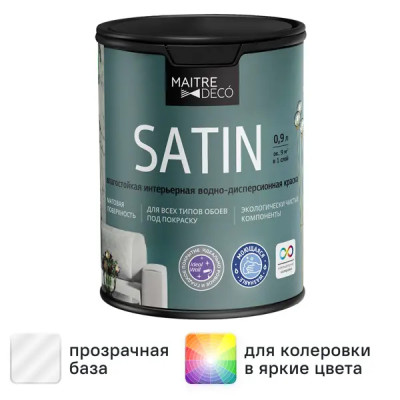 Краска для стен и потолков Maitre Deco Satin матовая прозрачная база C 0.9 л