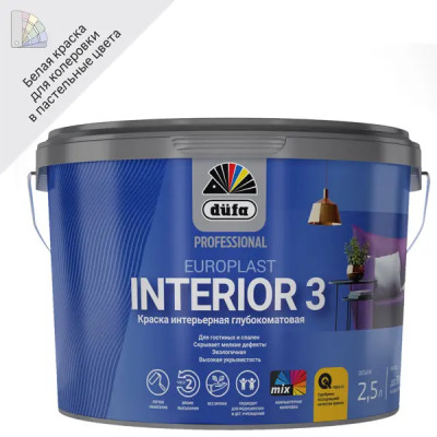 Краска для стен и потолков Dufa Europlast 3 Interior матовая цвет белый база 1 2.5 л
