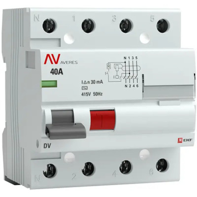 УЗО EKF Averes DV 4P 40 A 30 мА 10 кА AC rccb-4-40-30-ac-av