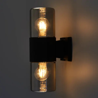 Светильник настенный уличный Roil 2 лампы, влагостойкий цвет черный дымчатый