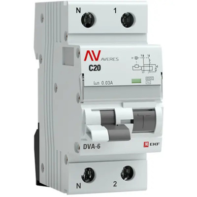 Дифференциальный автомат EKF Averes DVA-6 1P N C20 A 30 мА 6 кА AC rcbo6-1pn-20C-30-ac-av