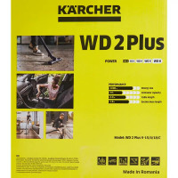 Пылесос строительный Karcher WD 2 Plus V-15/4/18/C, 1000 Вт, 15 л