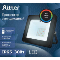 Прожектор светодиодный уличный Ritter RGB+W 30 Вт 4000К IP65 с пультом управления черный