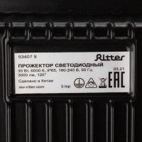 Прожектор светодиодный уличный Ritter Profi 53407 9 30 Вт 3000 Лм 180-240В холодный белый свет 6500К IP65 черный