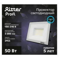 Прожектор светодиодный уличный Ritter Profi 53408 6 50 Вт 5000 Лм 180-240В холодный белый свет 6500К IP65 черный