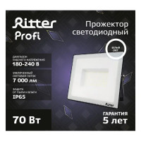 Прожектор светодиодный уличный Ritter Profi 53418 5 70 Вт 7000 Лм 180-240В нейтральный белый свет 4000К IP65 черный