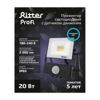 Прожектор светодиодный Ritter Profi 53420 8 20 Вт 2000 Лм 180-240 В с датчиком движения холодный белый свет 6500К IP65 черный