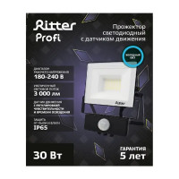 Прожектор светодиодный Ritter Profi 53421 5 30 Вт 3000 Лм 180-240В с датчиком движения холодный белый свет 6500К IP65 черный