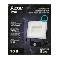 Прожектор светодиодный Ritter Profi 53423 9 70 Вт 7000 Лм 180-240В с датчиком движения холодный белый свет 6500К IP65 черный