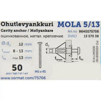Дюбель Sormat Молли 5/13 50 шт.
