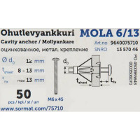 Дюбель Sormat Молли 6/13 50 шт.
