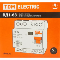 УЗО Tdm Electric ВД1-63 4P 40 A 300 мА 4.5 кА AC SQ0203-0037