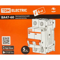 Автоматический выключатель TDM Electric ВА47-60 2P C63 А 6 кА SQ0223-0099