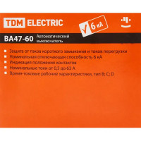 Автоматический выключатель TDM Electric ВА47-60 2P C32 А 6 кА SQ0223-0096