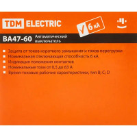 Автоматический выключатель TDM Electric ВА47-60 2P C40 А 6 кА SQ0223-0097