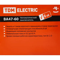 Автоматический выключатель TDM Electric ВА47-60 4P C25 А 6 кА SQ0223-0127