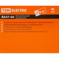 Автоматический выключатель TDM Electric ВА47-60 3P C10 А 6 кА SQ0223-0107