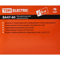 Автоматический выключатель TDM Electric ВА47-60 3P C16 А 6 кА SQ0223-0109