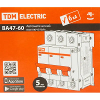 Автоматический выключатель TDM Electric ВА47-60 3P C20 А 6 кА SQ0223-0110