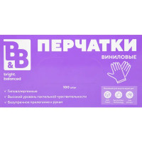 Перчатки виниловые одноразовые B&B bright.balanced PerL50 размер 9/L, 50 пар