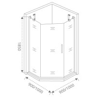 Душевой уголок Makiato PNT-100-C-WE, пентагональный 100x100 см хромированный профиль прозрачное стекло распашной