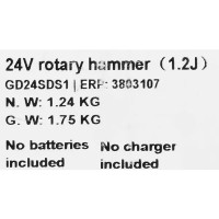 Перфоратор аккумуляторный бесщеточный SDS-plus Greenworks GD24SDS1, 24 В Li-Ion, 1.2 Дж, без АКБ и ЗУ