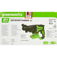 Перфоратор аккумуляторный бесщеточный SDS-plus Greenworks GD24SDS2, 24 В Li-Ion, 2 Дж