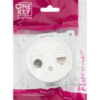 Розетка двойная антенна/компьютер TV/RJ45 кат.5e встраиваемая Onekeyelectro 1E20811300 цвет белый