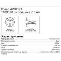 Ковер полипропилен Avrora GR18 140x190 см цвет серый
